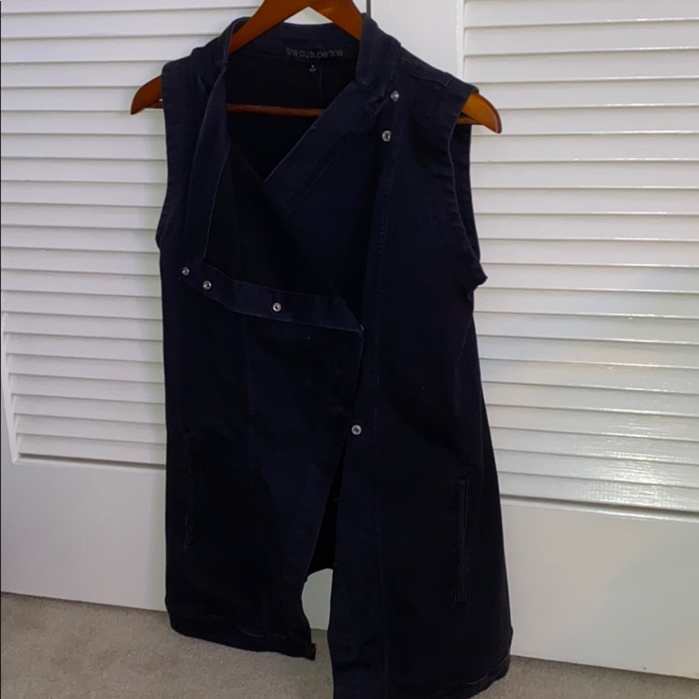 Fine by superfine long black denim vest